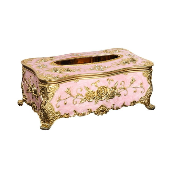 European Tissue Box, Napkin Dispenser With Elegant Floral Design, For Living Room Dining Table Ktv Home Decor - Pink