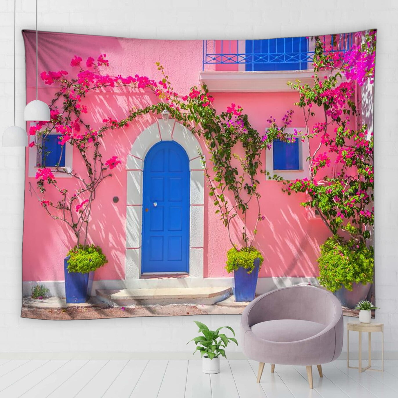 European Town Building Tapestry Door Front Flower Trumpet Landscape