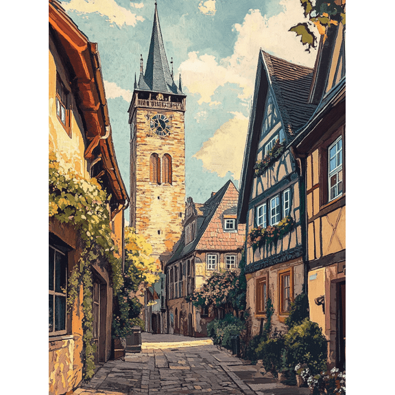 European Town Clock Tower Canvas Wall Art PrintSuitable for Living RoomDining RoomKitchenBathroom Decoration