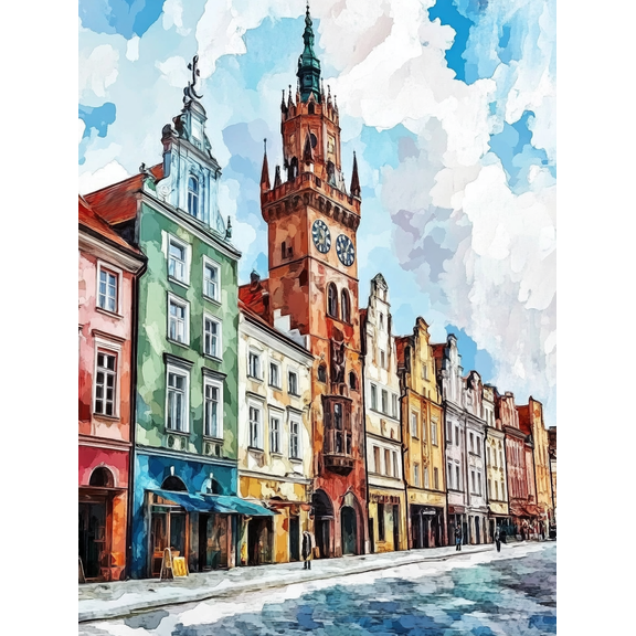 European Town Square Clock Tower Canvas Painting Perfect for Living Room Bedroom Office Dining Room and Hallway Decor