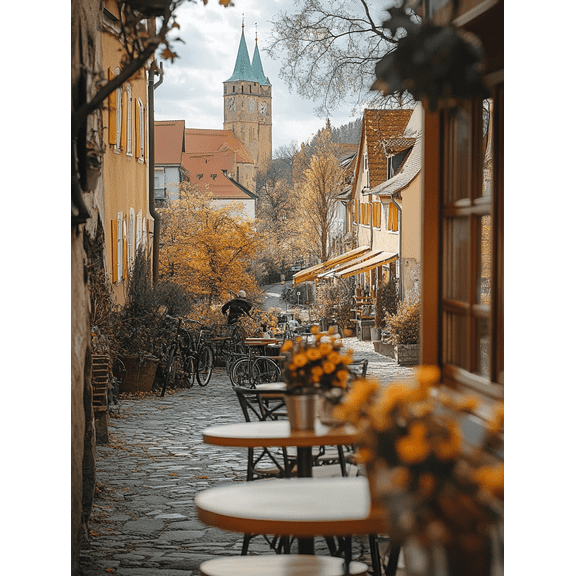 European Town Street Scene Canvas Print/Wall Art Suitable for Living Room Dining Room Bedroom Office Cafe Decoration
