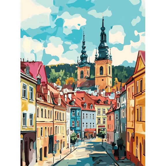 European Town Street View Canvas Painting/Wall Art Suitable for Living RoomOffice Dining Room and Hotel Decoration.