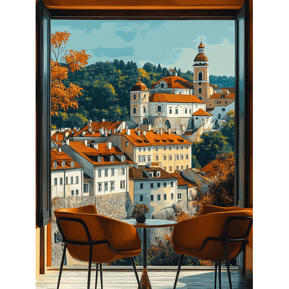 European Town View Canvas Painting/Wall Art Perfect for Living Room Dining Room Office and Hotel Decoration