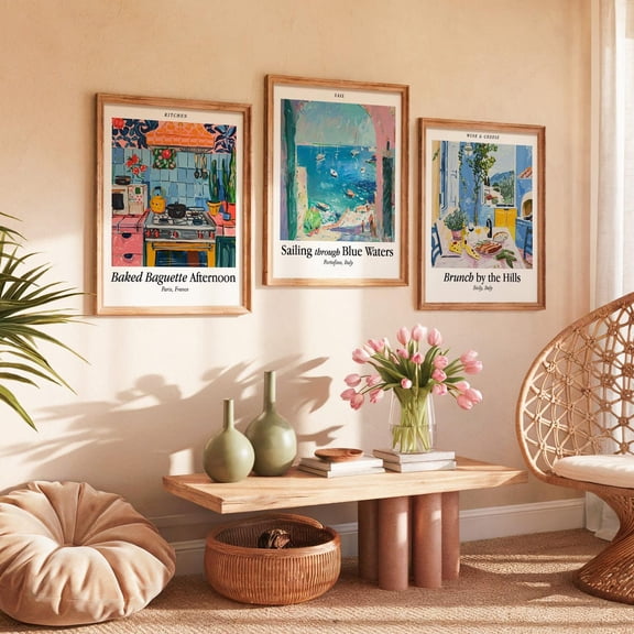 European Travel Art Print Vibrant Kitchen Seaside Brunch, Poster Only