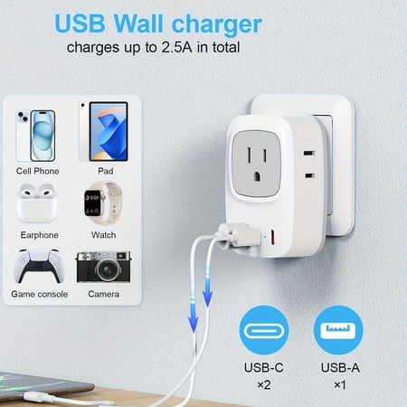 European Travel Plug Adapter, 1/2/3pcs Europe Adaptor with 4 AC Outlets & 3 USB Ports (2 USB C), Type C International Power Adapter for US to Most of Europe, EU Italy Spain France Germany Iceland