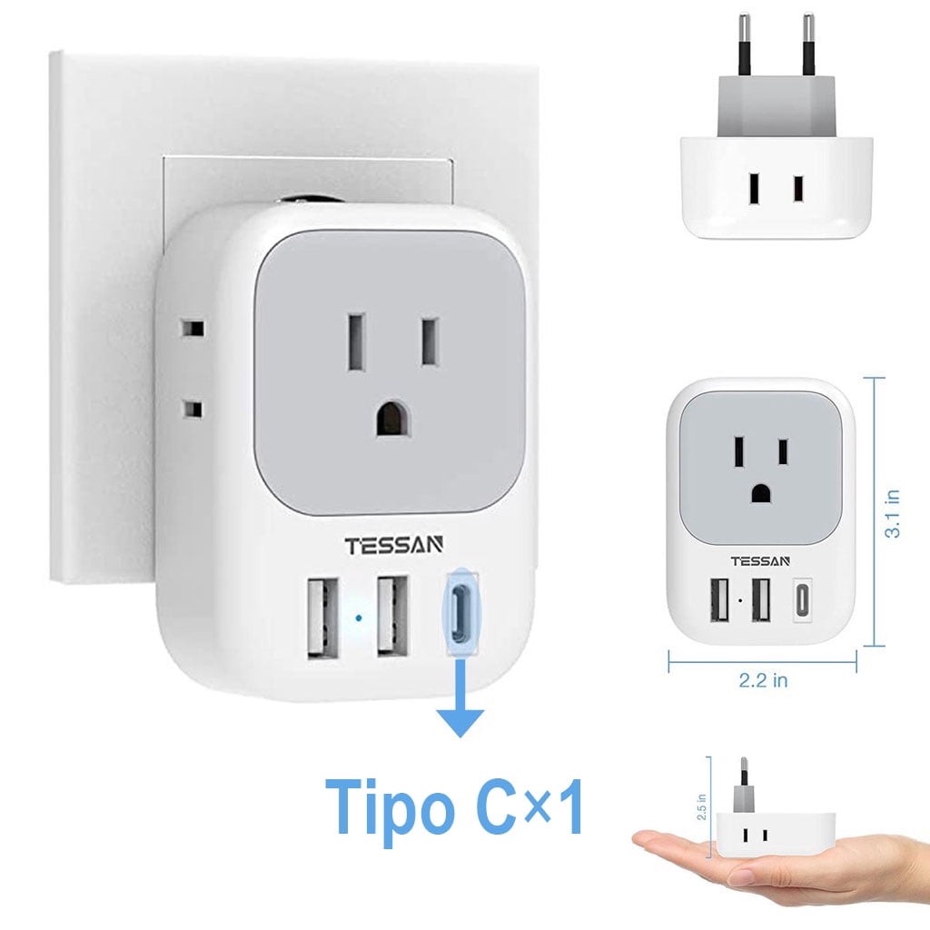 European Travel Plug Adapter, 4 AC Outlets and 3 USB Ports,for Iceland