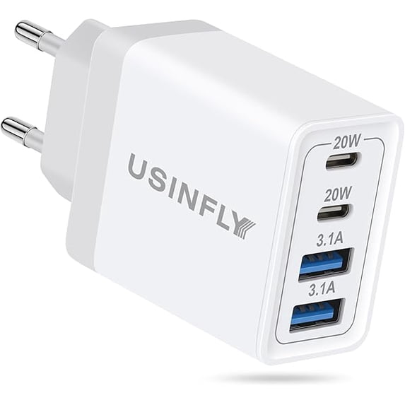 European Travel Plug Adapter, 40W 4-Port USB C Wall Charger Plug Type C Fast Charging Block International Power Adaptor US to Europe EU for iPhone 17 16 15 14 13 12 11 Pro Max XS, iPad, Galaxy
