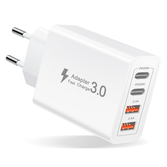 YIIYRY European Travel Plug Adapter,40W 4-Port USB C Wall Charger,Plug Type C Fast Charging Block Power Adapter for Phone,Android,Adapter for Europe Plug,Phone Accessories