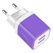 European Travel Plug Adapter,AILKIN 2.1A International Travel Adapter Dual Ports USB Wall Charger Charging Block Power Cube Brick for Android for US to Europe EU Spain Italy France,Purple