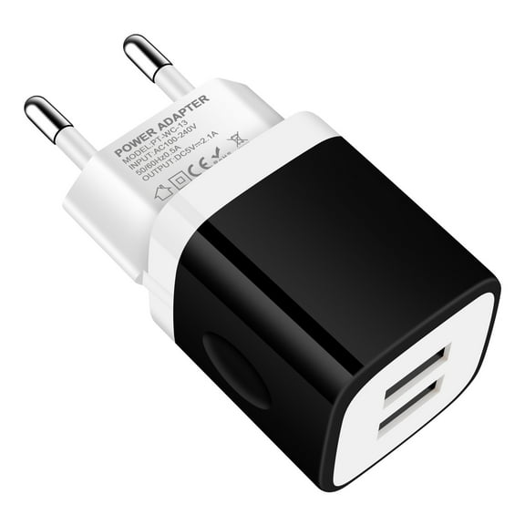 European Travel Plug Adapter,AILKIN 2.1A International Travel Adapter Dual Ports USB Wall Charger Charging Block Power Cube Brick for Android for US to Europe EU Spain Italy France