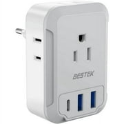 European Travel Plug Adapter, BESTEK Voltage Converter with 4 Outlets 3 USB (1 PD 20W), Type C Plug Adapter for US to Most of Europe/Italy/France