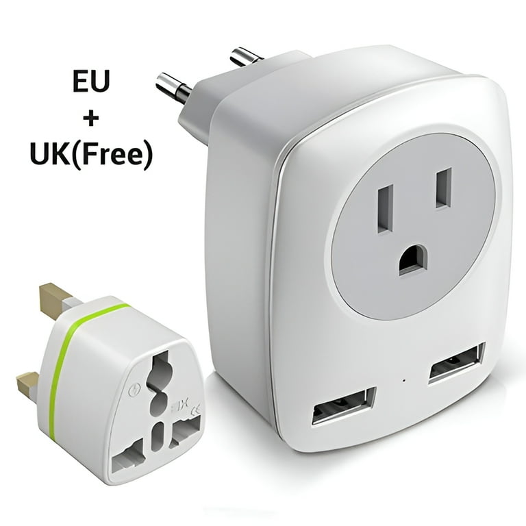 Jarvania Travel Plug Adapter for EU, UK with USB Wall Charger for 