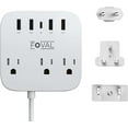 thumbnail image 1 of European Travel Plug Adapter, FOVAL EU UK US Power Strip with USB C and 4 USB Ports, 3 AC Outlets, Wall Mountable, 5ft Extension Cord, Compact for Travel, Cruise Ship, Home Office (White), 1 of 8