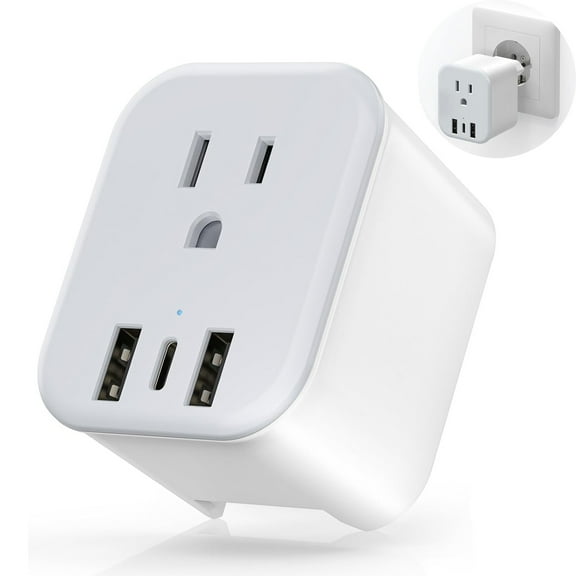 European Travel Plug Adapter - Foldable Power Plug with 3 USB (1 USB C Port) and 1 AC Outlet Charger for US to Most of Europe - EU, France, Germany, Spain, Italy (Type C/L)