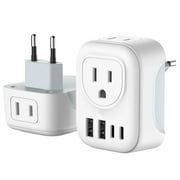 European Travel Plug Adapter, Meromore International Plug Adapter with 2 AC Outlets 4 USB Ports(2 USB C), Type C Plug Adapter Travel Essentials for US to Most Europe France Germany Italy Spain