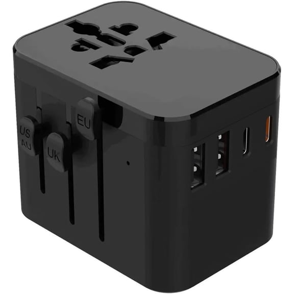 European Travel Plug Adapter, Travel Adapter with PD , 5-Port (1 AC/2 USB-A/2 USB-C) International Power Adapter with Fuse Surge Protection for EU UK AU - Black