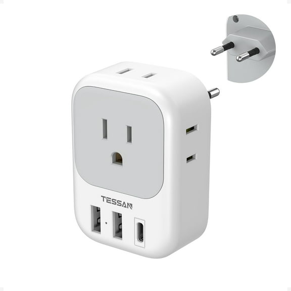 European Travel Plug Adapter USB C, International with 4 AC Outlets 3 Charging Ports, Type C Europe Power Adaptor for US to EU France rmany Iceland Spain Italy