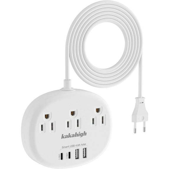 European Travel Plug Adapter with USB C, Multi Country Outlet Adapter with 3 AC Outlets and 4 USB Ports, Type C Plug Converter for US to Most of Europe Iceland Spain Italy France Germany etc