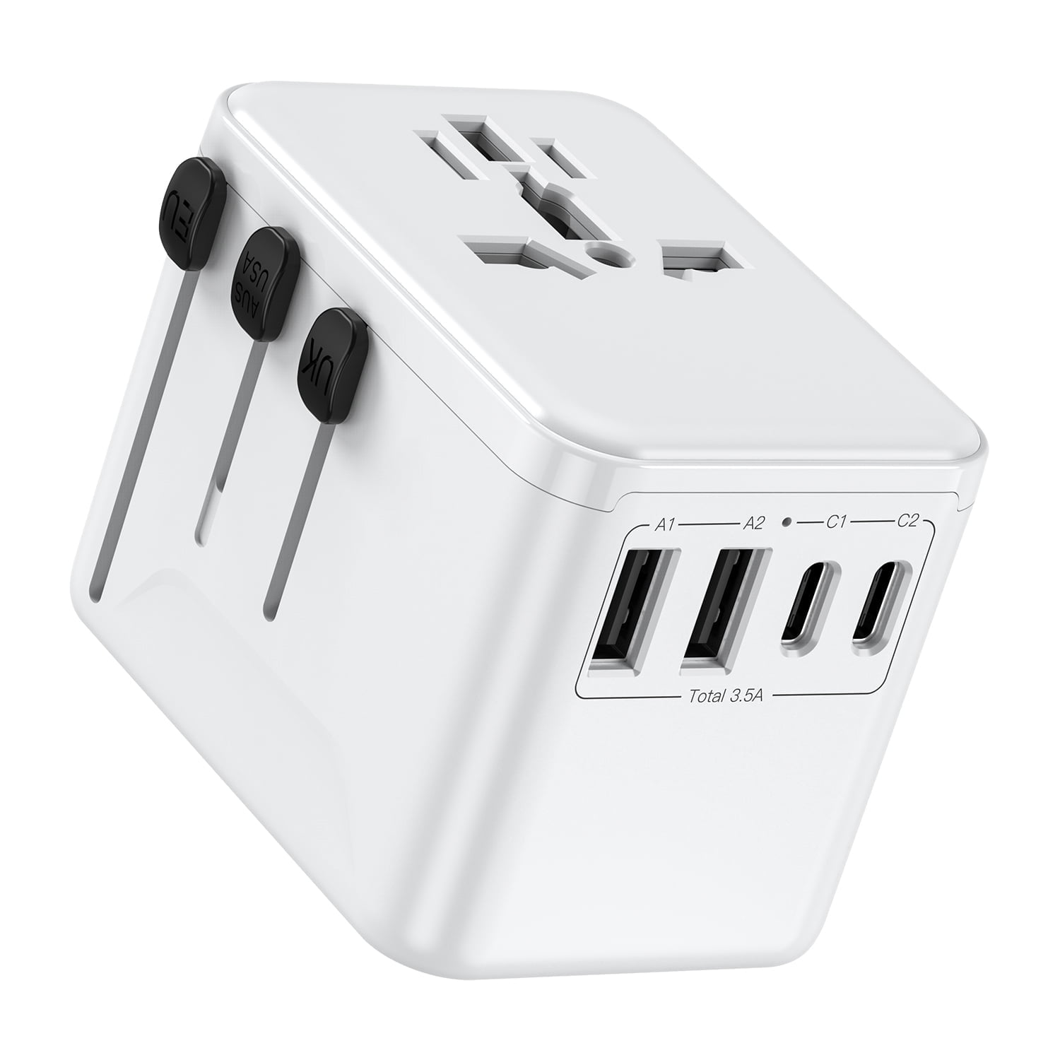 European Travel Plug Adapter, OGEDNAC International USB Charger with Type C, Universal Power Adapter to Asia Europe Africa Australia, White