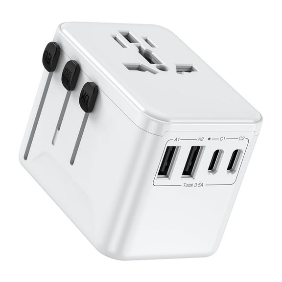 European Travel Plug Adapter, OGEDNAC International USB Charger with Type C, Universal Power Adapter to Asia Europe Africa Australia, White