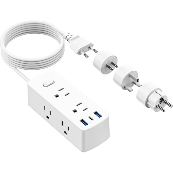 European Travel Plug Adapter, Universal Travel Adapter for EU UK US AUS, 6 Outlets 3 USB Ports with 5ft Extension Cord, International Power Adapter for US to Europe UK AUS
