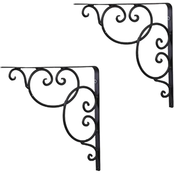 European Triangular Wrought Iron Shelf Bracket, Wall Bracket, Black, 20 cm, 2-pack{HH}