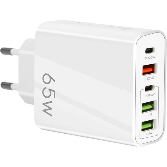 European USB C Charger Block,PD20W QC3.0 Fast Charging Multi Ports,2 USB C 3 USB A Europe Plug Compatible for iPhone