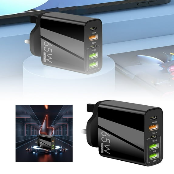 European USB C Charger Station Fast Charging Hub Europe Travel Power Adapter Multiple 6 Multi Port 65W GaN PD QC Block EU UK US Plug