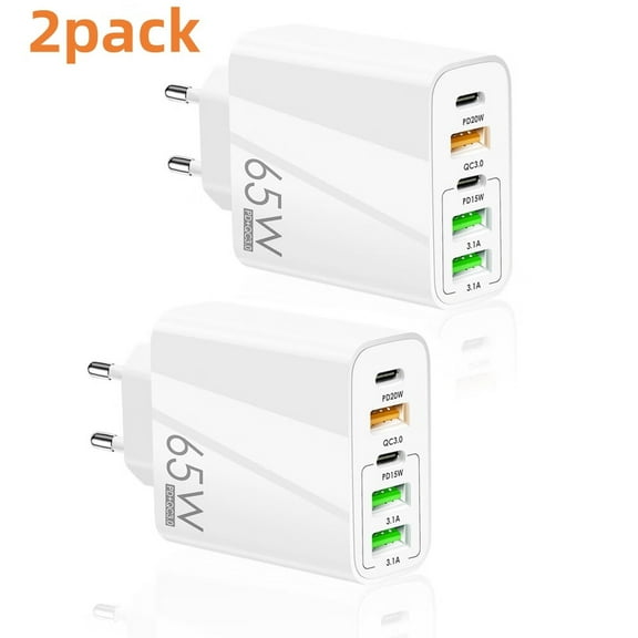European USB Charger 6.6A 2 Pack,LiFiYiRc PD20W&QC3.0 Fast Charging Multi Ports,2 USB C 3 USB A Europe Plug Compatible for iPhone 15 14 13 12 11 Pro Max XS XR X SE 8 Plus,Samsung S22 S21 A13