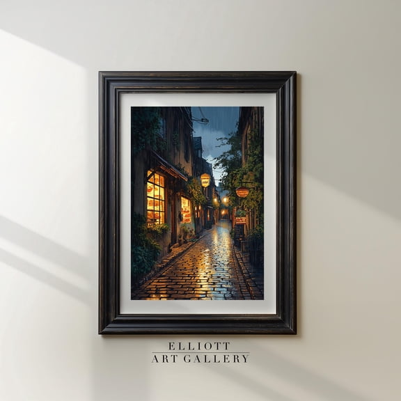 European Village After Rain City Street Scene Modern Scene Home Decor Poster Art Poster Warm Present Vintage UNFRAMED Poster Size 8x12