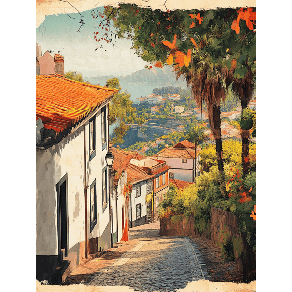 European Village Street Scene Canvas Print/Wall Art, Suitable for Living Room,Kitchen,and Hallway Decoration.