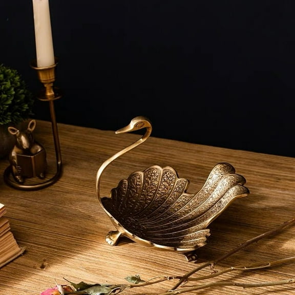 European Vintage Brass Peacock Tray Serving Plate Swan Jewelry Plate Decorative