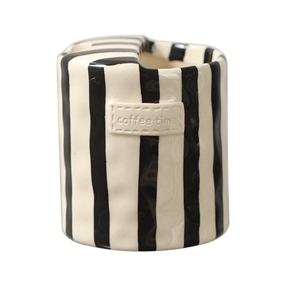 European Vintage Ceramic Coffee Mug, Double Walled Porcelain Tea Cup, Underglaze Striped Hot Beverage Tumbler, Elegant Home and Entertaining Drinkware