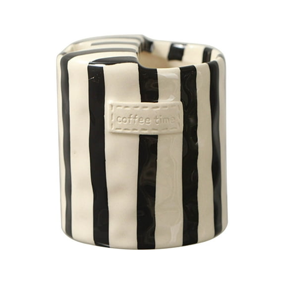 European Vintage Ceramic Double-Enjoy Coffee Mug with Underglaze Colored Stripes, Durable 300ml Porcelain Tea Cup for Home & Office Black