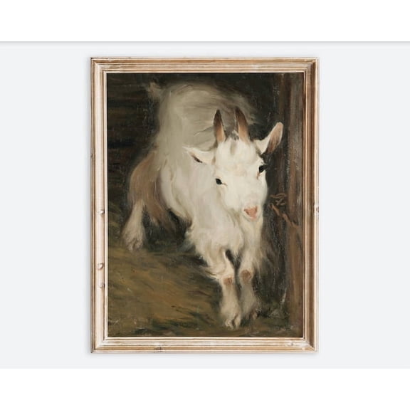 European Vintage Farm Goat Animal Portrait Neutral Wall Art Print, Rustic Dark Moody Farmhouse Antique Nature Poster Size 24x36 Unframed Poster