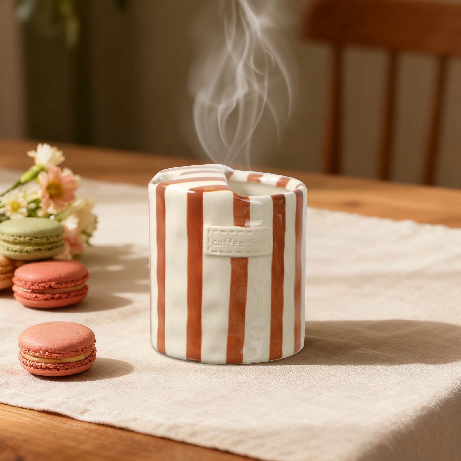 European Vintage Striped Ceramic Coffee Mug, 300ml Double-Wall Porcelain  Cup for Hot Drinks, Elegant Underglaze Design for Home and Dining -  Walmart.com