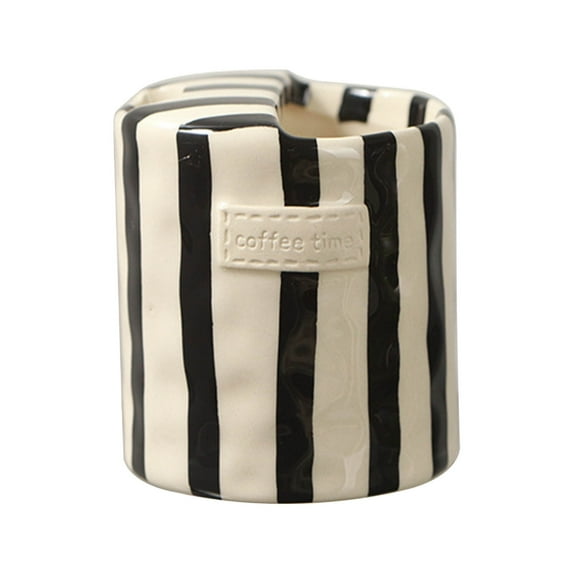 European Vintage Striped Ceramic Coffee Mug, 300ml Double-Wall Porcelain Cup for Hot Drinks, Elegant Underglaze Design for Home and Dining