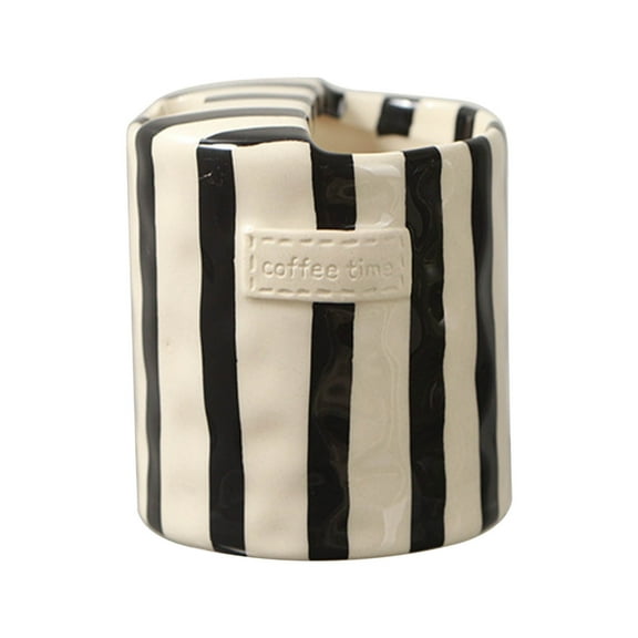 European Vintage Striped Ceramic Coffee Mug, Ceramic Travel Mug 300ml/10OZ Double-Wall Porcelain Cup For Hot Drinks, Elegant Underglaze Design For Home And Dining