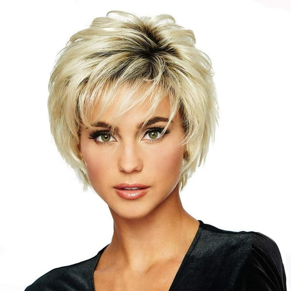 European Wigs for Women Gradual Color Change Short Curly Hair with Rose Mesh Headband