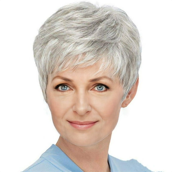 European Wigs Slanted Silver White Micro Curled Short Straight Hair Fiber Wig for Everyday Wear and Styling Options