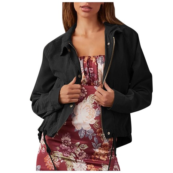 European Women's Autumn Denim Jacket Velvet Motorcycle Style Lightweight Coat Long Sleeved Button Up Fashion Outerwear