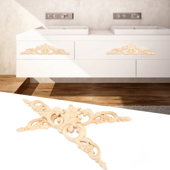 European Wood Flower Carving Applique 11.8 x 3.1 Inches / 30 x 8 cm Decorative Rose Wood Decal Craft Accessories for Cabinet Furniture Door Trim Pack of 2