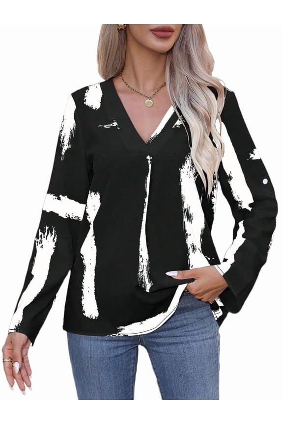 European and American Abstract Art Printed Shirt Women'S Long Sleeved Shirt Women'S Clothing