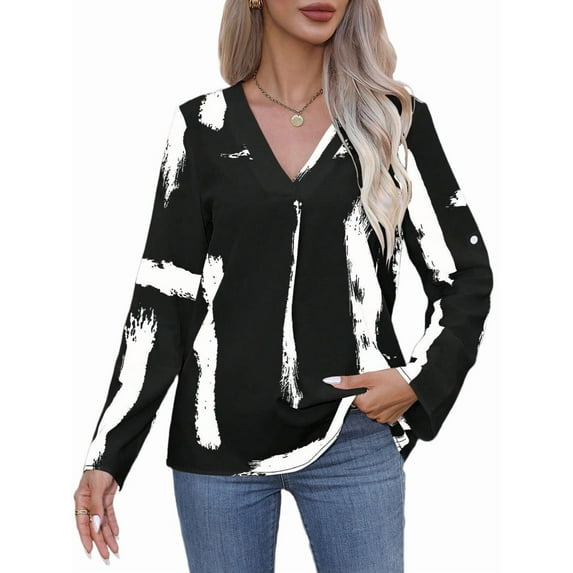 European and American Abstract Art Printed Shirt Women'S Long Sleeved Shirt Women'S Clothing