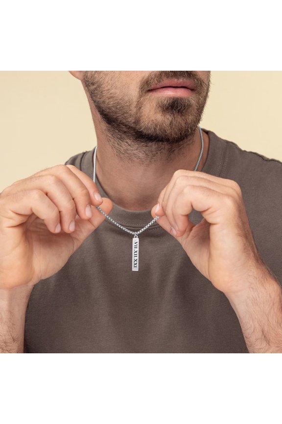 European and American Best - selling 14K White GoldMen's Pendant Necklace, Personalized DIY Engraved Name, Ideal Father's Day