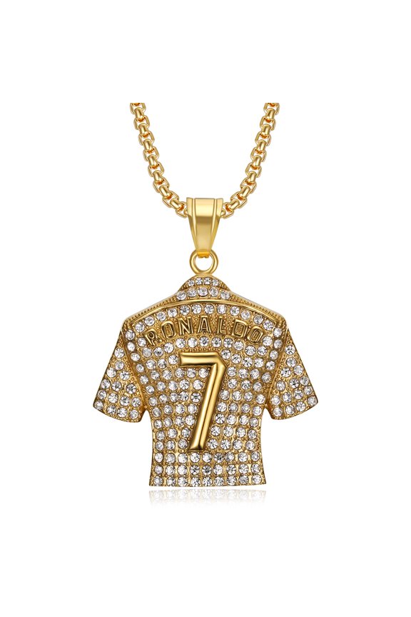European and American Card Popular Hip Hop Hiphop Ornament Titanium Steel Gold-Plated Diamond-Embedded C Luo No.7 Jersey Pendant Necklace