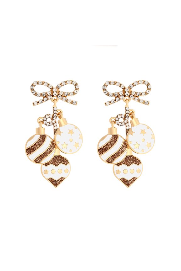 European and American Christmas Alloy Oil Drop Inlaid Diamond Bow Lantern Earrings Long Christmas Ball Lantern Earrings