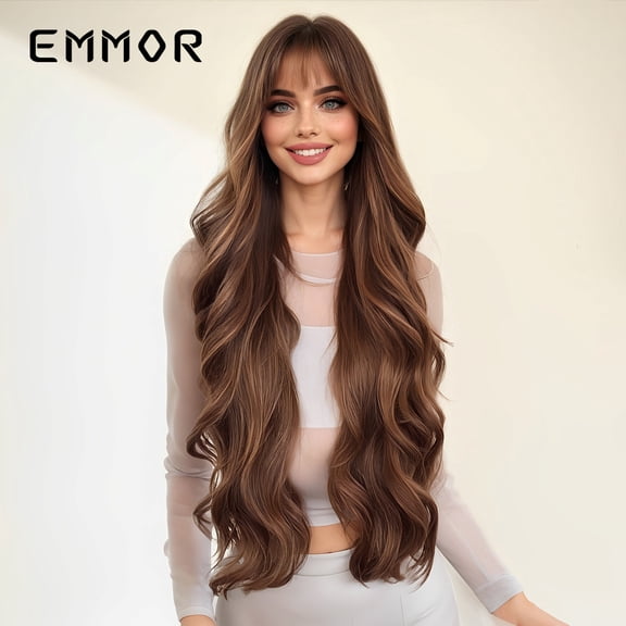 European and American Cross-Border New Women's Deep Brown Wavy Fashion Long Curly Wig Full Head Hairstyle Wigs