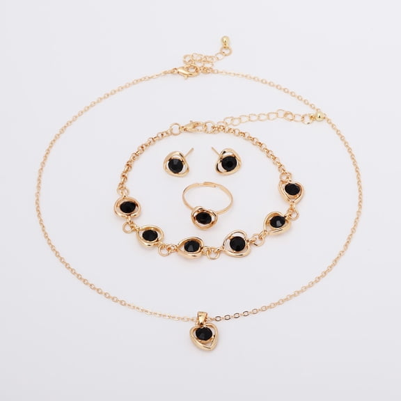 European and American Crystal Heart Jewelry Set - Fashionable Four-Piece Set: Heart Necklace, Earrings, Ring, and Bracelet