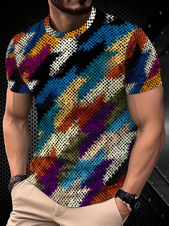 European and American Fashion Loose Men's T-Shirt - Summer New, Street Hip-Hop Style Symphony Grid Printing Casual Sports Breathable Men's Clothing